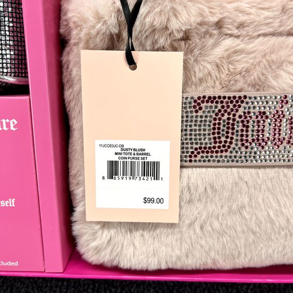 Juicy Couture Mini Tote Bag Faux fur Light Pink silver coin Purse Gift Set - Picture 4 of 8
